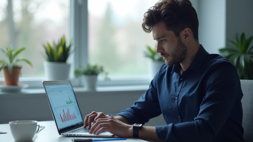 Аналитик изучает маркетинговые метрики на дисплее компьютера в офисе