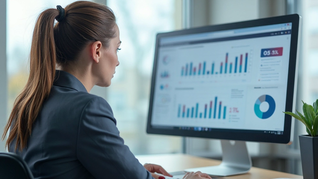 Специалист по маркетингу анализирует метрики взаимодействия с клиентами на мониторе