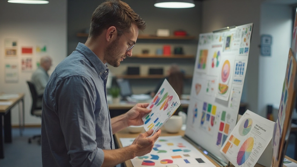 Дизайнер создает визуальную идентичность бренда, работая с цветовой палитрой и типографией