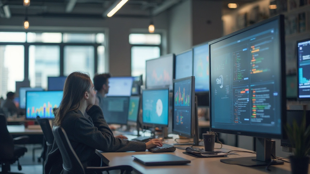 Современный офис маркетинговой компании с профессионалами, работающими с инструментами маркетинга