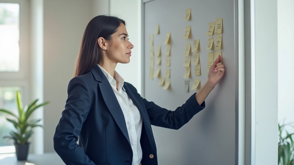 Команда маркетологов планирует стратегию контента, используя стикеры и диаграммы на белой доске